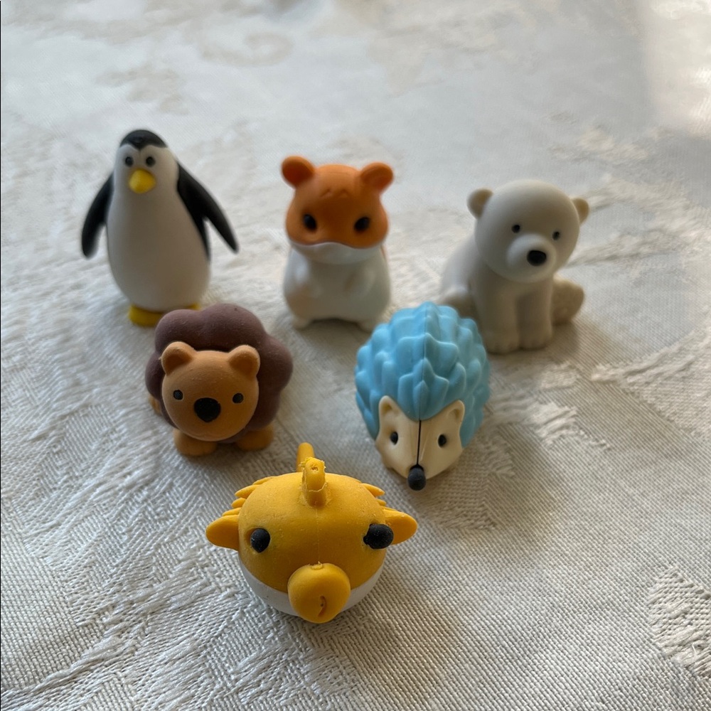Japan Rubber Collectible Colorful Animal Erasers Kids Toys Set of 6